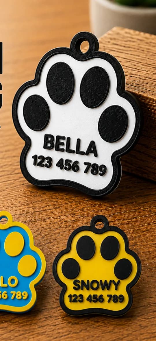 Plaquinha pata com nome e telefone